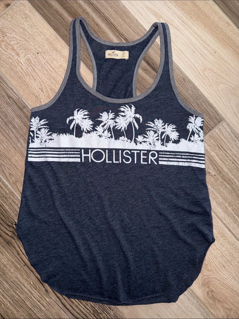 Hollister Dark Blue Palm-Graphic Racerback Tank EUC XS